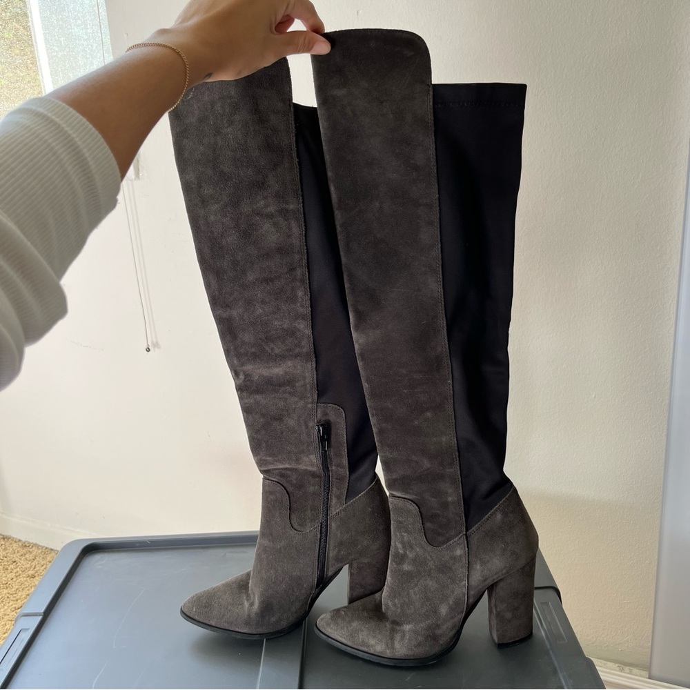MADE IN ITALY Grey Suede Contrast Over the Knee Boots